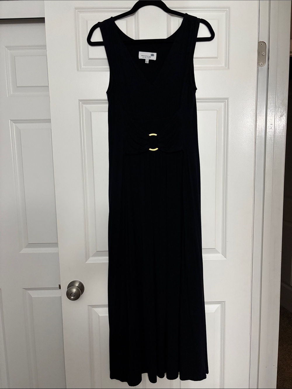 Liz Lange Black Sleeveless Maxi Dress with Gold Accent
